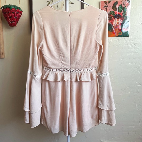 For Love And Lemons Whimsical Pink Blush Embroidered Sheer Romper - Picture 6 of 11